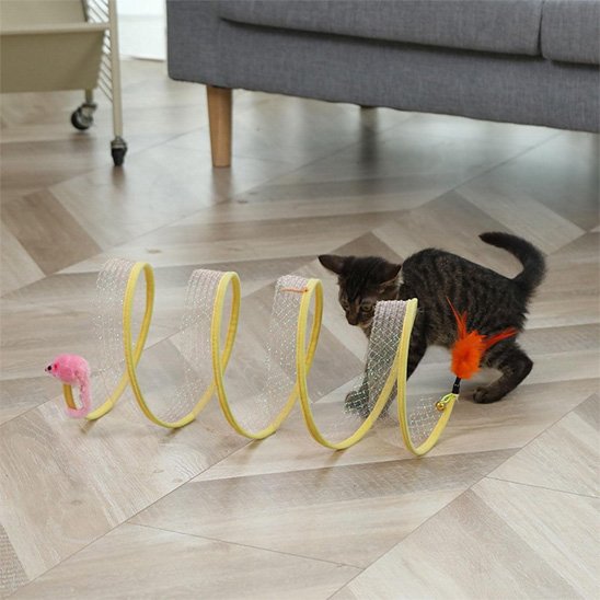 Tunnel pour chat compact pliable avec jouets suspendus intégrés